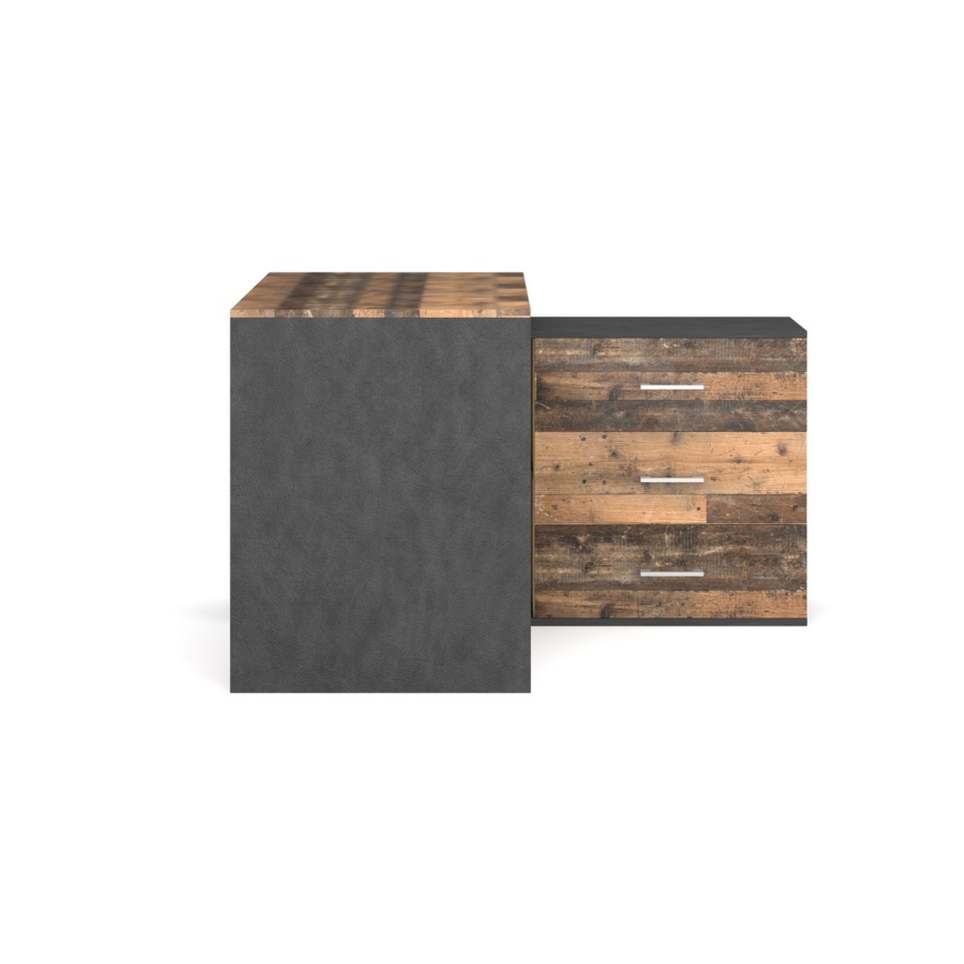 Bureau d'angle réversible avec tiroirs (droit/gauche) 120x120 cm JULES marron/noir