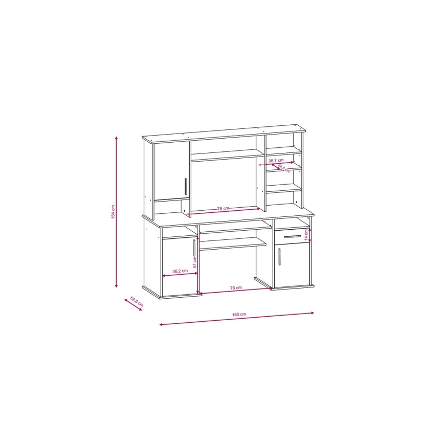 Bureau ELIAN avec étagère 160x53 cm, chêne sonoma gris/blanc