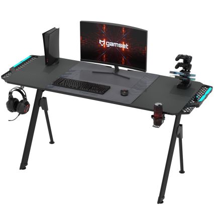 Bureau gaming FALCON avec rétroéclairage LED RGB 156x60 cm noir