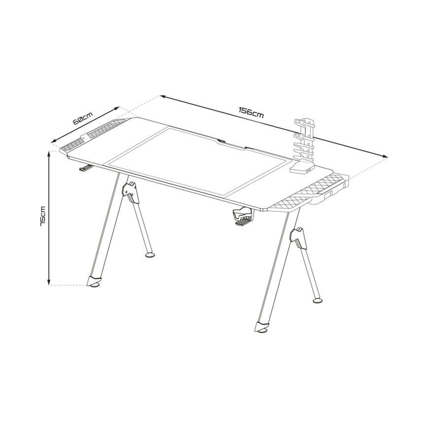 Bureau gaming FALCON avec rétroéclairage LED RGB 156x60 cm noir