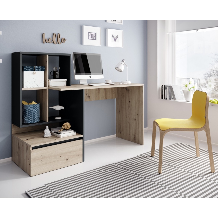 Bureau MARLO avec étagère, chêne artisan/anthracite