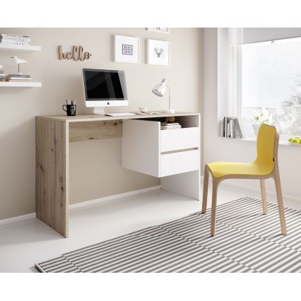 Bureau MARLO avec tiroirs chêne artisan/blanc