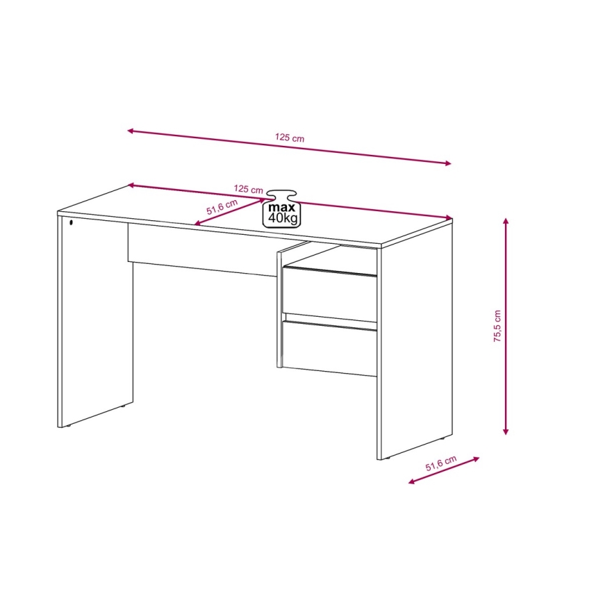 Bureau MARLO avec tiroirs, gris béton/blanc
