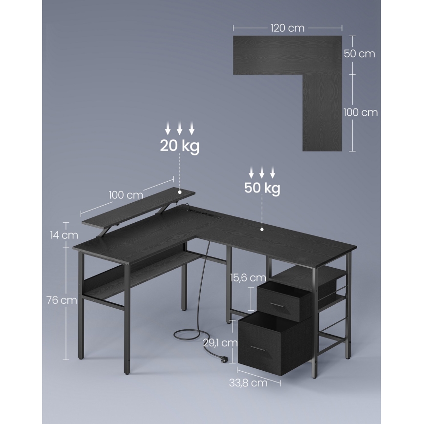 Bureau met achtergrondverlichting SOLEA-X bruin/zwart