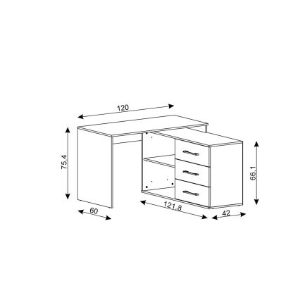 Bureau met lades en omkeerbare hoek L/R JULES bruin/zwart