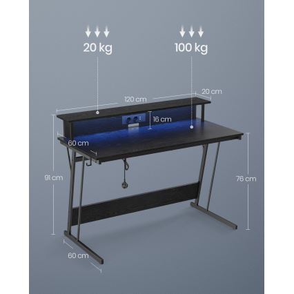 Bureau met onderverlichting SOLEA-X zwart