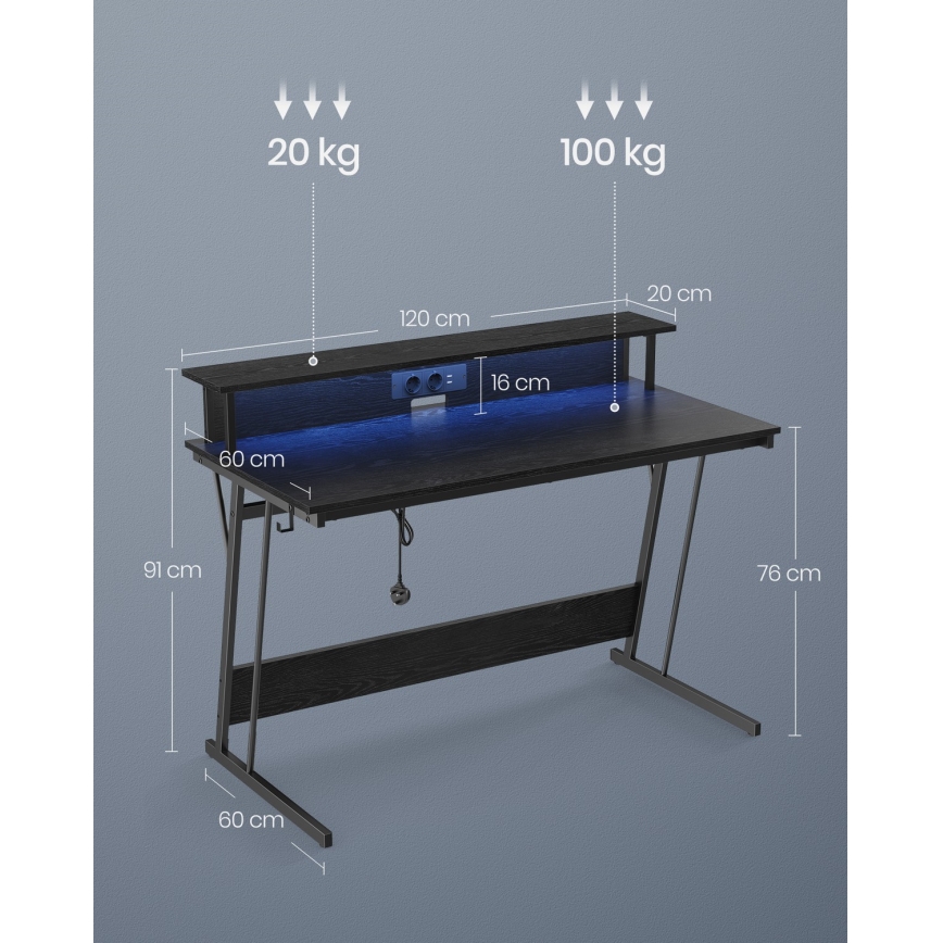 Bureau met onderverlichting SOLEA-X zwart