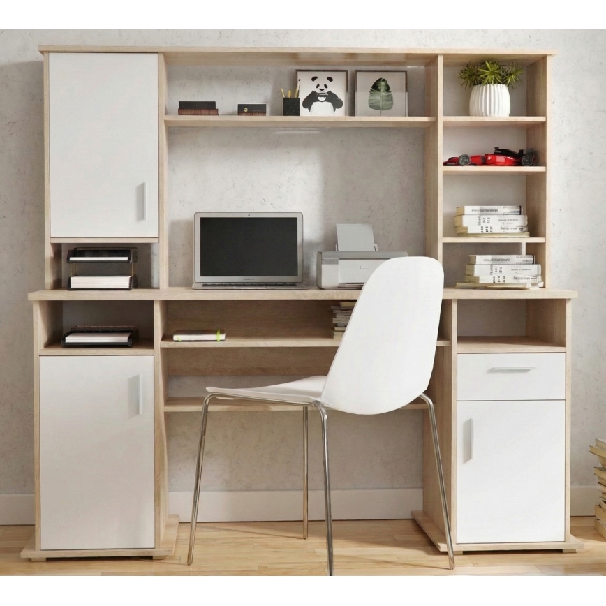 Bureau met plank ELIAN 160x53 cm Sonoma eiken/wit