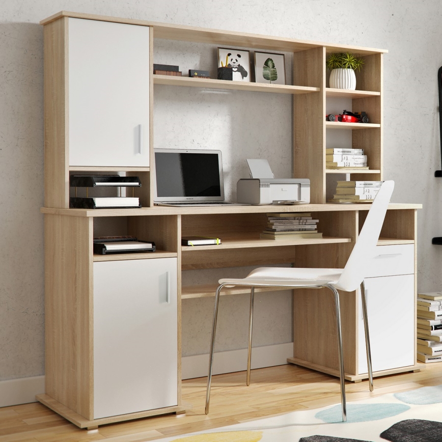Bureau met plank ELIAN sonoma-eik/wit