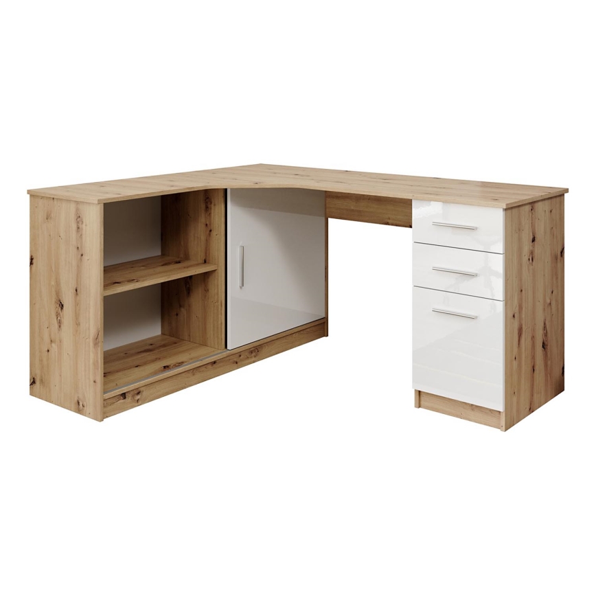 Bureau met plank en lades ROBERTO links artisan eik/wit