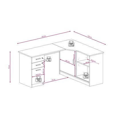 Bureau met plank en lades ROBERTO links artisan eiken/wit