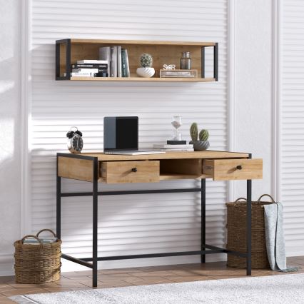 Bureau PENA 72x100 cm + Wandplank 24x100 cm bruin/zwart