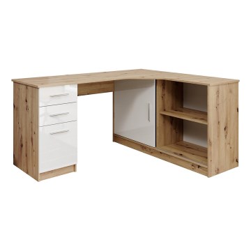 Bureau ROBERTO met plank en lades, echt artisan eiken/wit