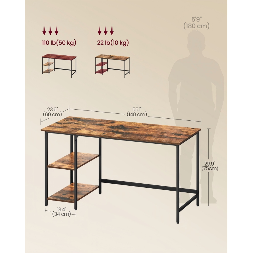 Bureau SOLEA 140x60 cm bruin/zwart