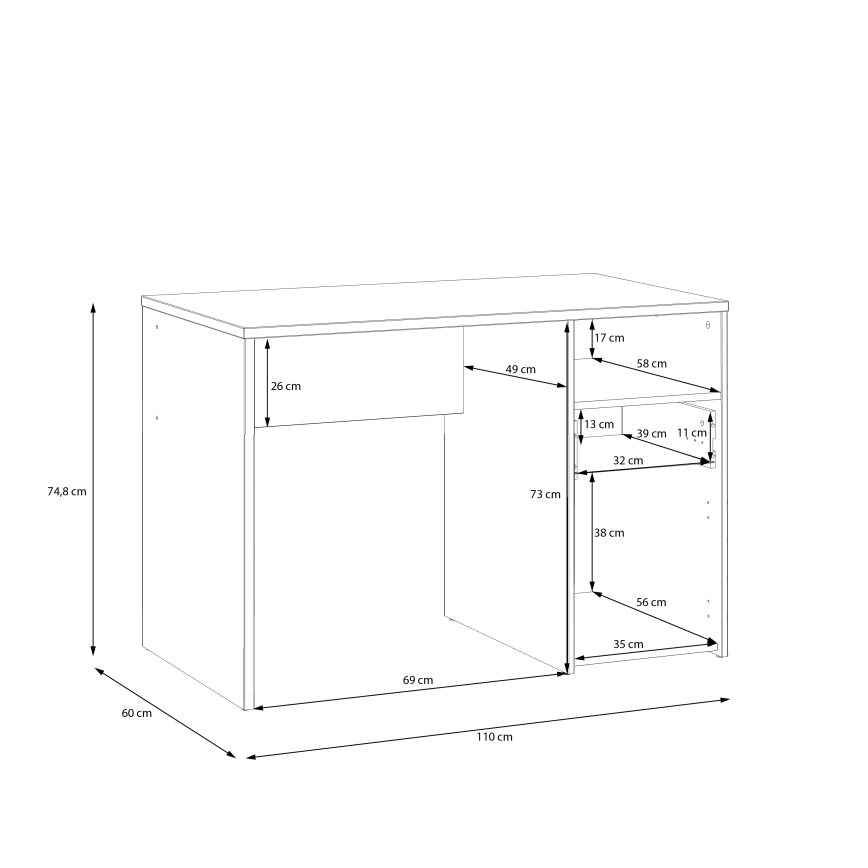Bureau URO chêne artisan/blanc