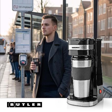 Butler - Machine à café pour une tasse 0,4 l avec gobelet de voyage 750W/230V inox/noir