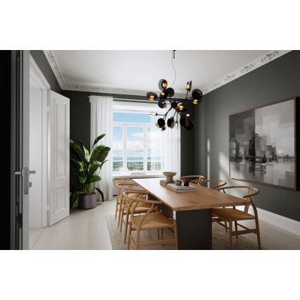 ByRydens - Suspension filaire TURNO 18xG9/4W/230V doré/noir d. 80 cm