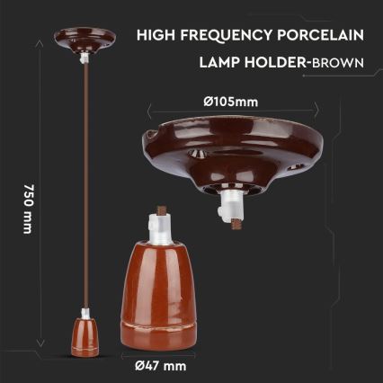 Câble d'alimentation 1xE27/60W/230V marron/porcelaine