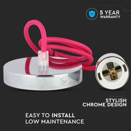 Câble d'alimentation 1xE27/60W/230V rose foncé/chrome brillant