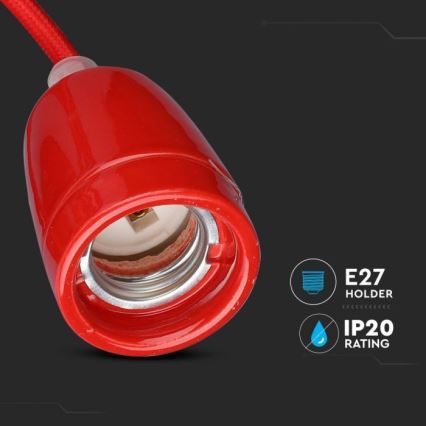 Câble d'alimentation 1xE27/60W/230V rouge/porcelaine