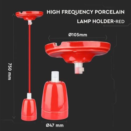 Câble d'alimentation 1xE27/60W/230V rouge/porcelaine