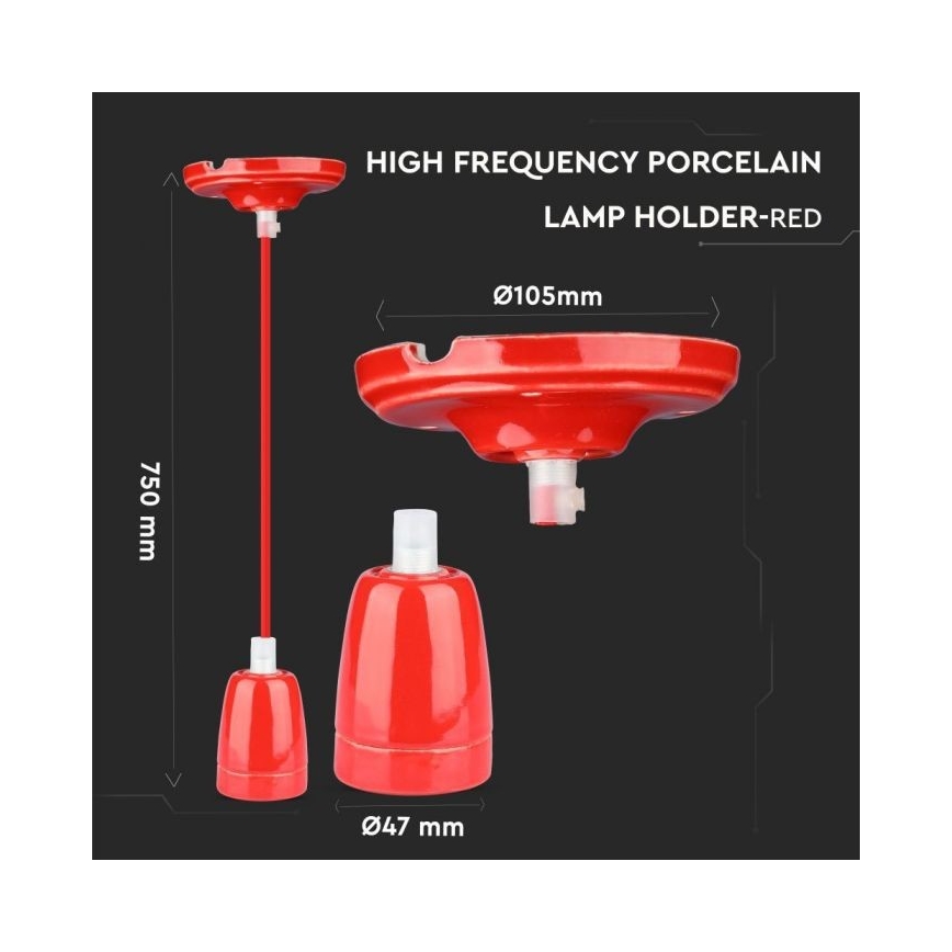 Câble d'alimentation 1xE27/60W/230V rouge/porcelaine