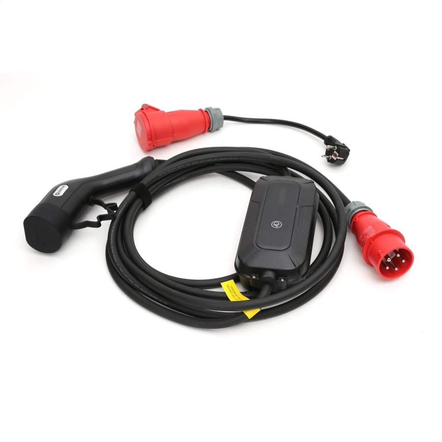 Station de charge de voyage pour voiture électrique EV/PHEV AC Type 2 16A/400V 11kW IP55 7m + Adaptateur 230V 3,7kW + étui