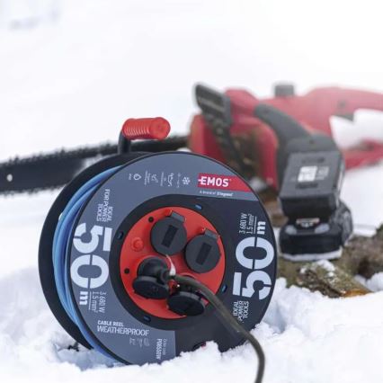 Câble d'extension sur enrouleur avec 4 prises 50m silicone IP44