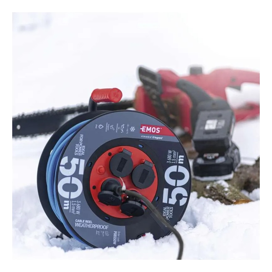 Câble d'extension sur enrouleur avec 4 prises 50m silicone IP44
