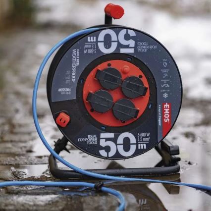 Câble d'extension sur enrouleur avec 4 prises 50m silicone IP44
