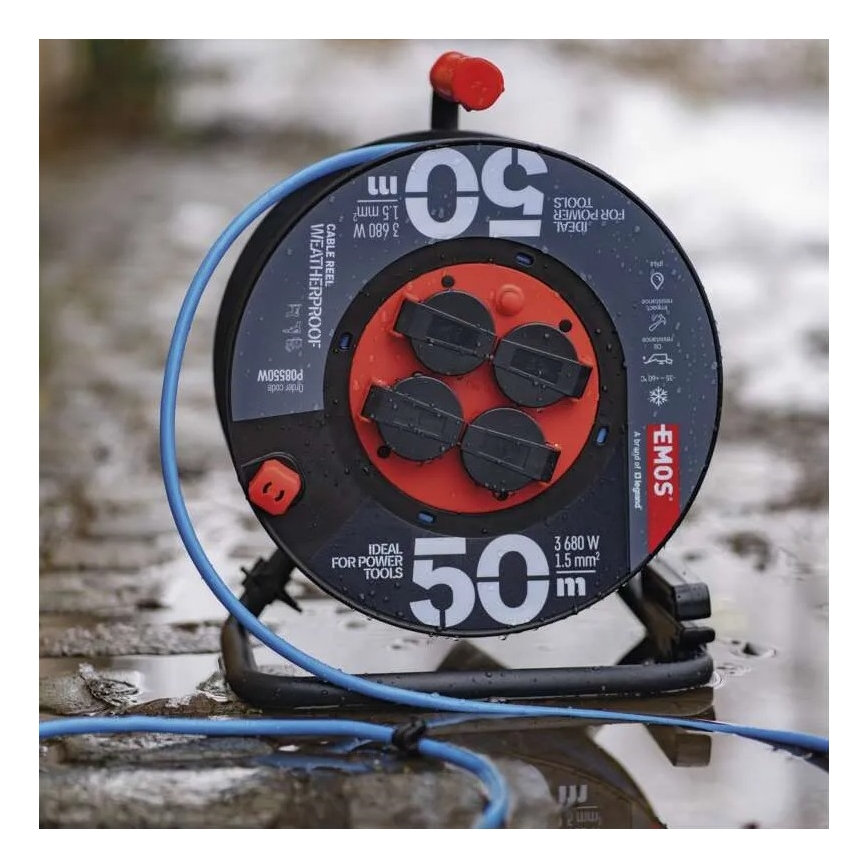 Câble d'extension sur enrouleur avec 4 prises 50m silicone IP44