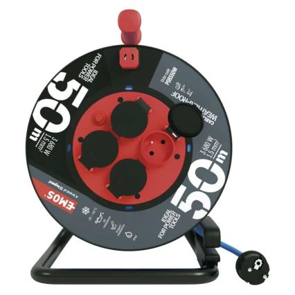 Câble d'extension sur enrouleur avec 4 prises 50m silicone IP44