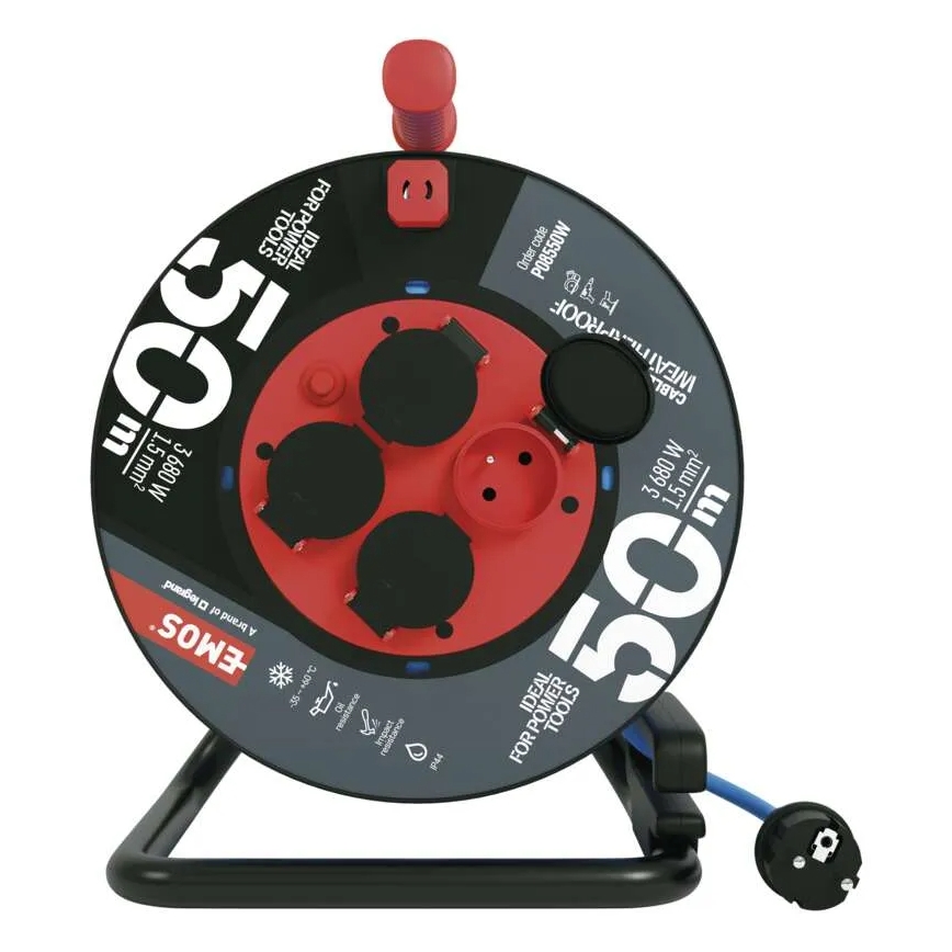 Câble d'extension sur enrouleur avec 4 prises 50m silicone IP44