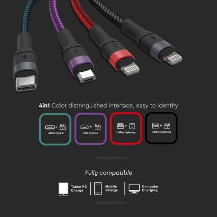 Câble USB  USB-A / USB Lightning / MicroUSB / USB-C 1,2m multicolore