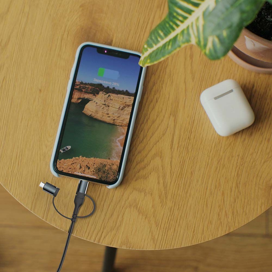 Câble USB USB-A/ USB Lightning / MicroUSB / USB-C Power Delivery 60W 1,2m noir