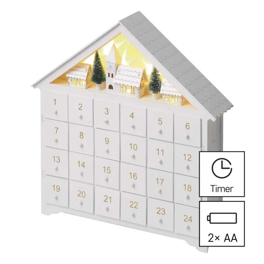 Calendrier de l'avent 8xLED/2xAA blanc