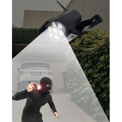 Caméra de sécurité factice solaire avec détecteur LED/3,7V 1200 mAh IP44 noir + Télécommande
