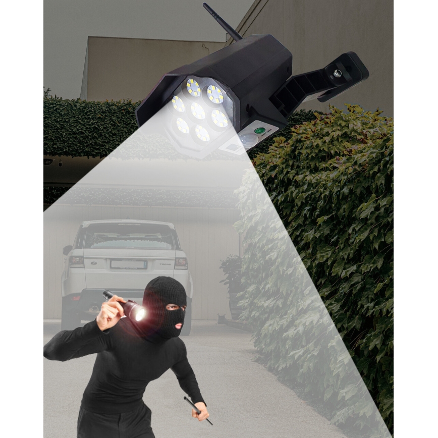Caméra de sécurité factice solaire avec détecteur LED/3,7V 1200 mAh IP44 noir + Télécommande