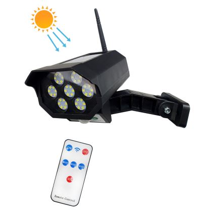 Caméra de sécurité factice solaire avec détecteur LED/3,7V 1200 mAh IP44 noir + Télécommande