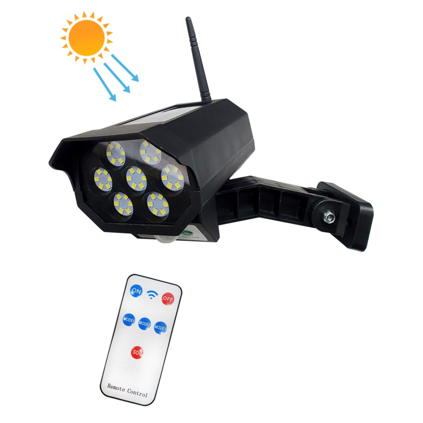 Caméra de sécurité factice solaire avec détecteur LED/3,7V 1200 mAh IP44 noir + Télécommande