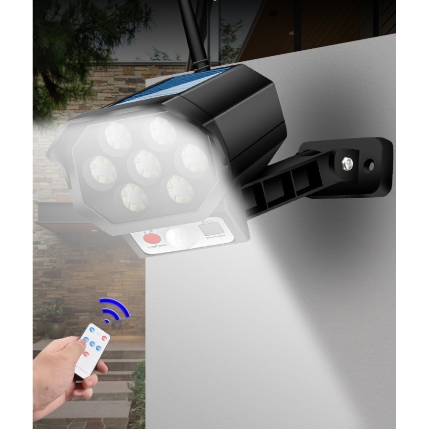 Caméra factice de surveillance LED avec capteur et panneau solaire LED/5W/5,5V 800 mAh IP65 + télécommande