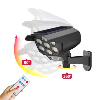 Caméra factice de surveillance LED avec capteur et panneau solaire LED/5W/5,5V 800 mAh IP65 + télécommande