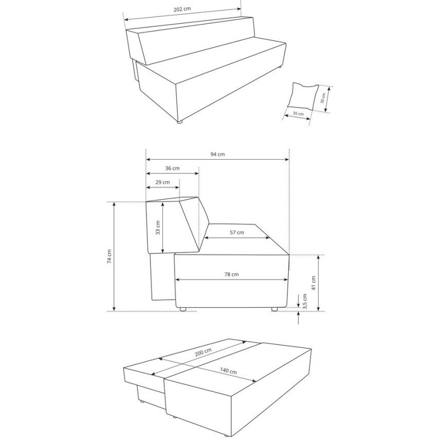 Canapé convertible 3 places avec coffre de rangement TERAMO beige