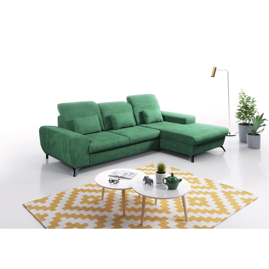 Canapé d'angle convertible rembourré avec rangement en L ALTA droit vert