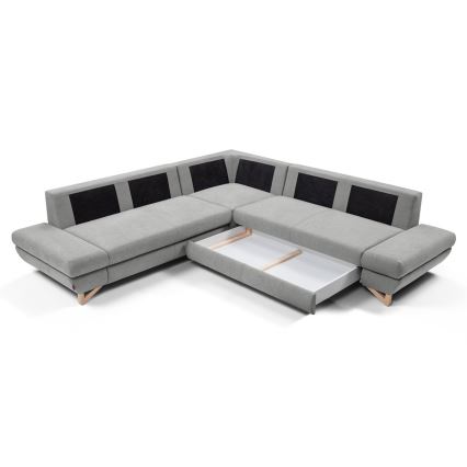 Canapé d'angle convertible rembourré avec rangement en L AVESTA droit gris