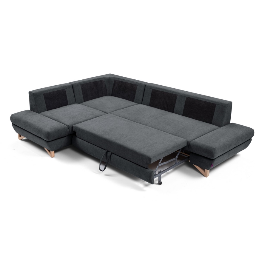 Canapé d'angle convertible rembourré avec rangement en L AVESTA gauche anthracite