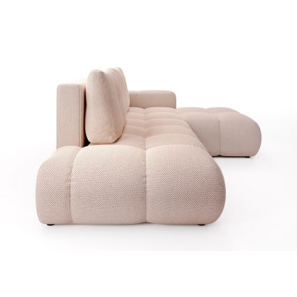 Canapé d'angle convertible rembourré ALMADA en L, avec coffre de rangement, côté droit, rose