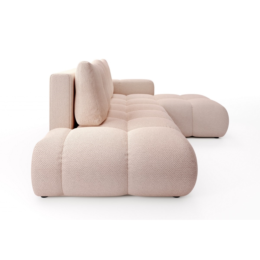 Canapé d'angle convertible rembourré ALMADA en L, avec coffre de rangement, côté droit, rose