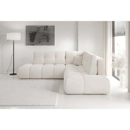 Canapé d'angle convertible rembourré ALMADA en L avec coffre de rangement, angle gauche, beige
