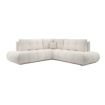 Canapé d'angle convertible ALMADA en L, avec coffre de rangement, côté droit, beige